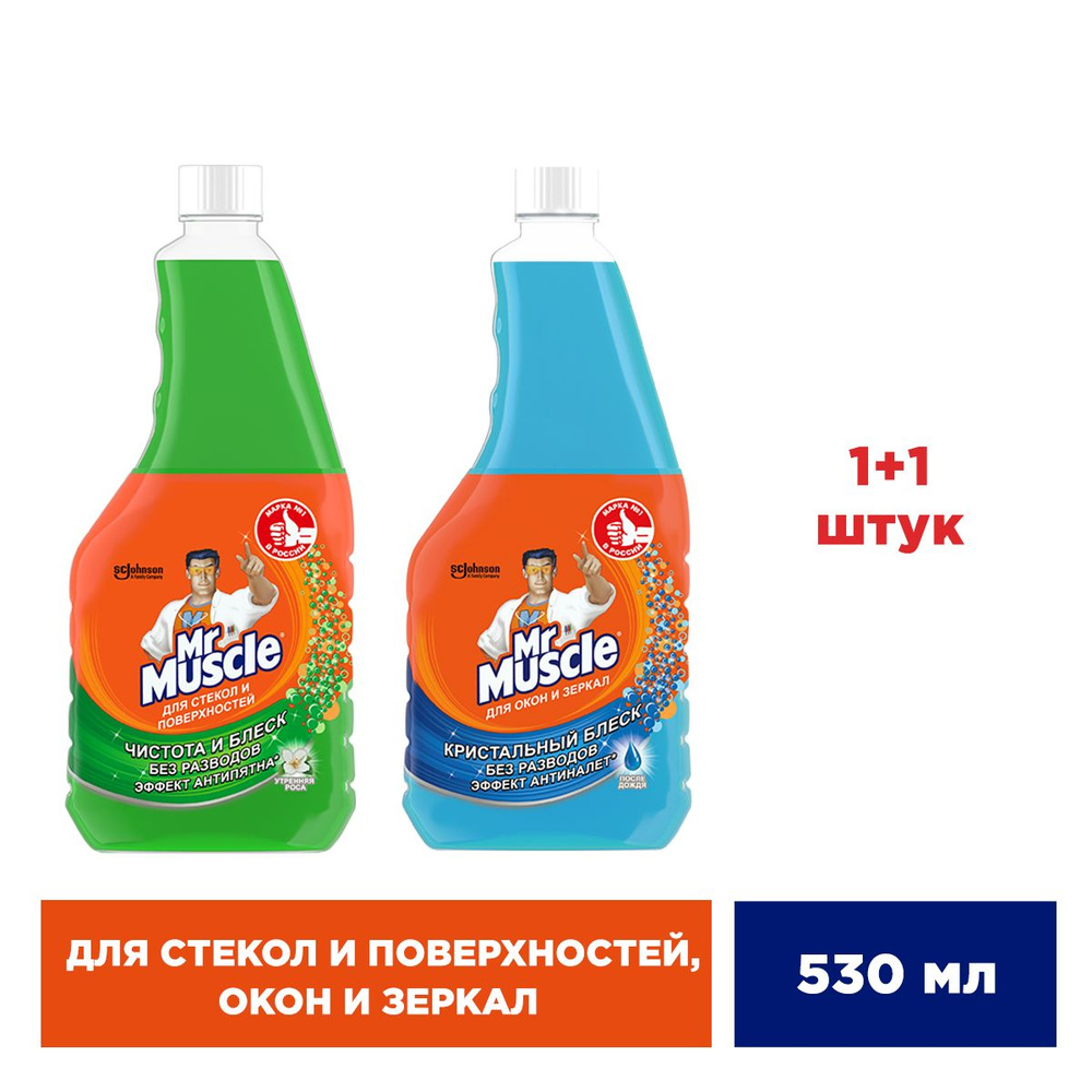 Средство для мытья окон, зеркал, стекол, 530мл, 2шт - купить с доставкой по  выгодным ценам в интернет-магазине OZON (1075833472)