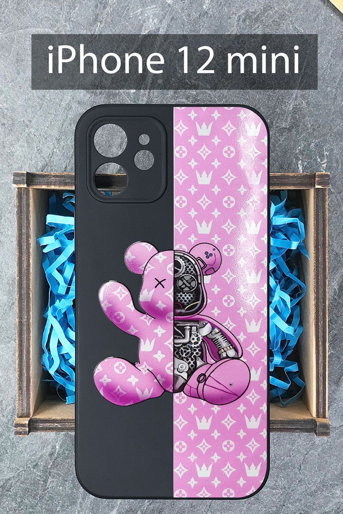 Чехол на iPhone 12 Mini / Айфон 12 Мини c принтом Розовый медведь ...