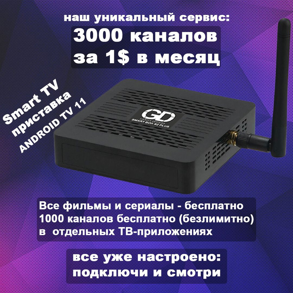 Cмарт ТВ приставка GD S2 Plus 4/32 Гб 4К на ОС Android TV