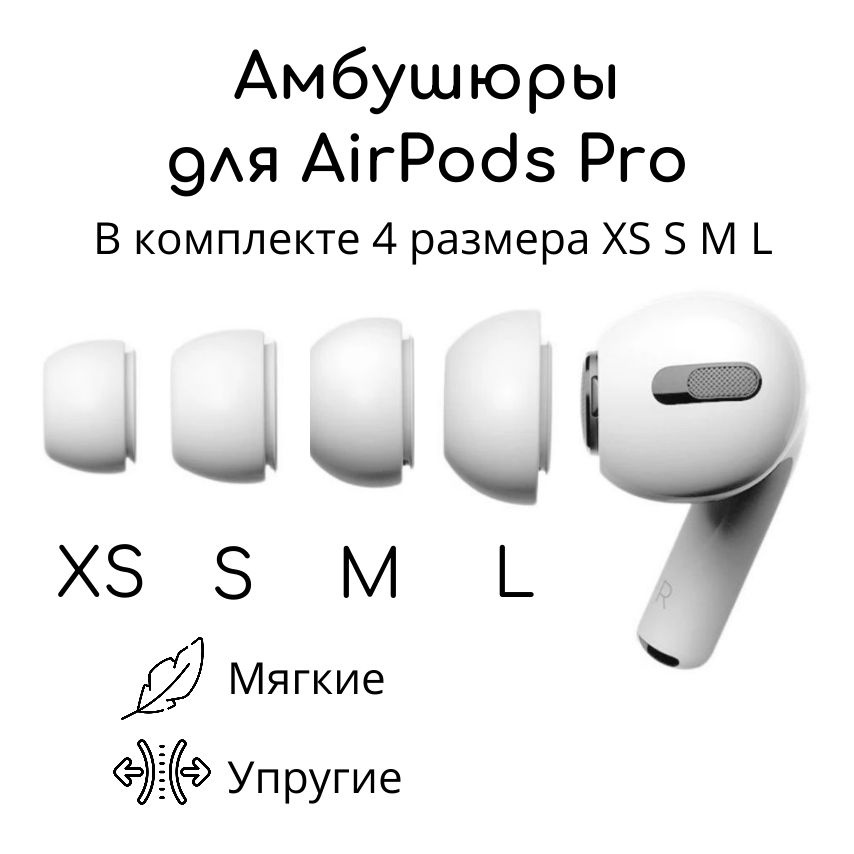 Амбушюры для наушников AirPods Pro 1, 2 (4 размера XS, S,M, L) Вкладыши для Эир подс, Накладки на AirPods #1