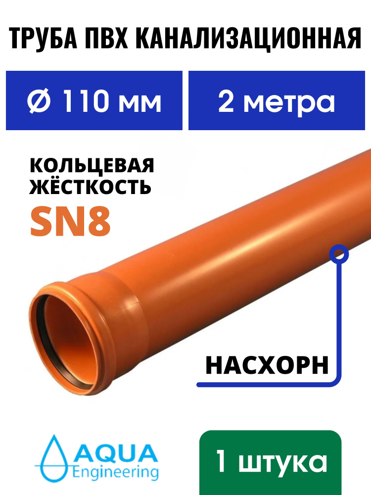 Труба ПВХ канализационная 110 мм., наружная, длина 2 метра, Насхорн SN8 (1 шт.)  #1