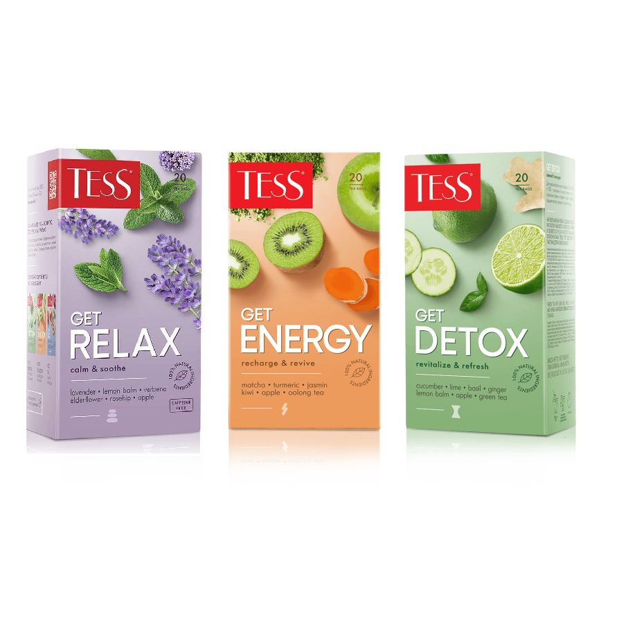 Чай Tess GET МИКС (Relax, Energy, Detox) в пакетиках, 3 шт по 20 пак. #1