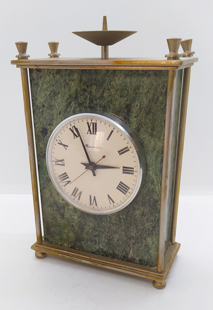 Часы винтажные настольные в корпусе прямоугольной формы, металл, камень ...