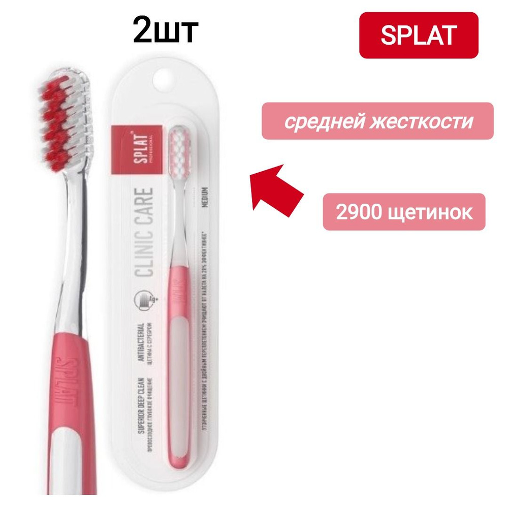 СПЛАТ professional зубная щетка clinic care/medium/коралловая, 2шт ...