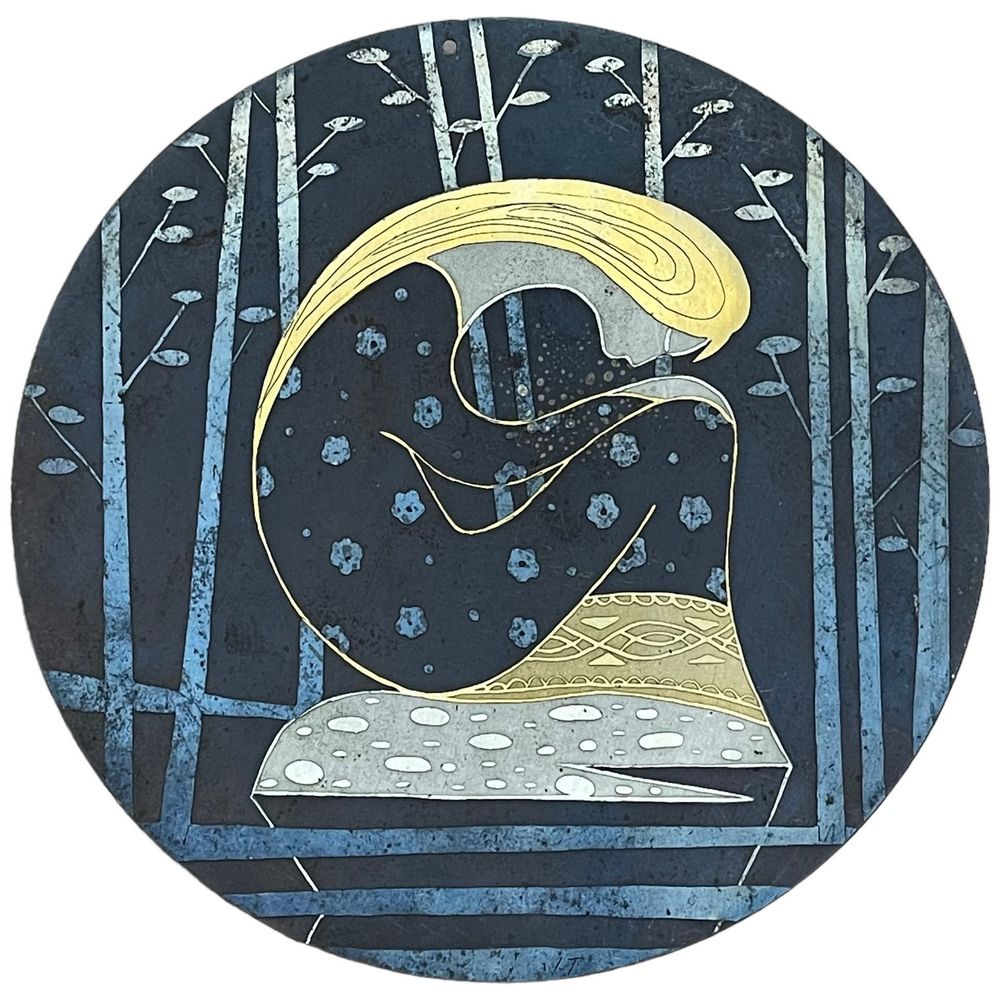 Златоустовская настенная гравюра на стали "Девушка на камне" 1978 г. Златоуст, СССР  #1