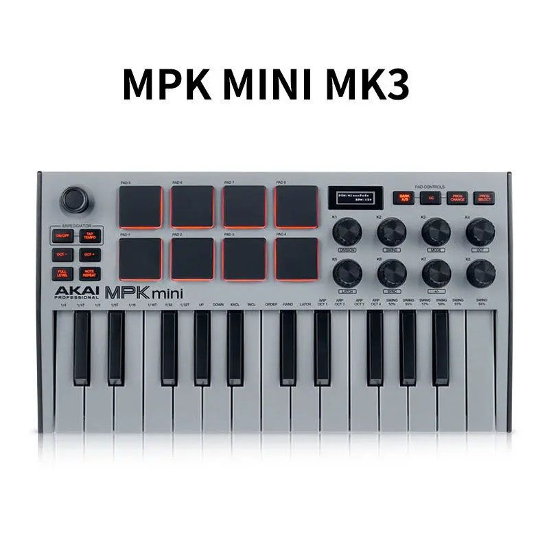 Клавиатура AKAI PRO MPK MINI mk3midi, 25 уменьшающих масштаб клавиш (серая)  #1