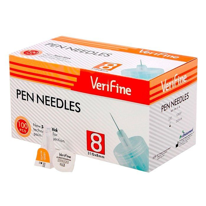 Иглы Verifine 31G (0,25 х 8,0мм) № 100 для инсулиновых шприц-ручек ...