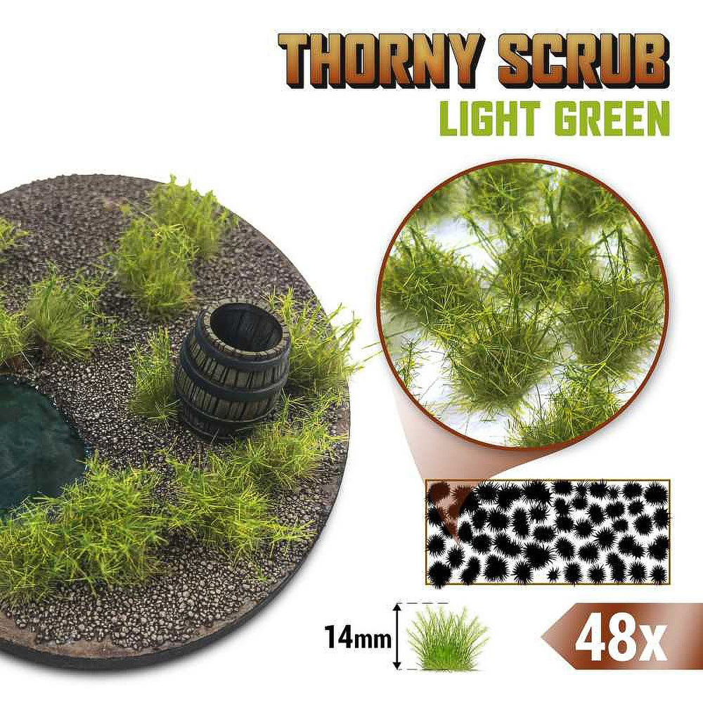 Green Stuff World: Терновые кусты для макетов и диорам Thorny Scrub 14 mm - Light Green  #1