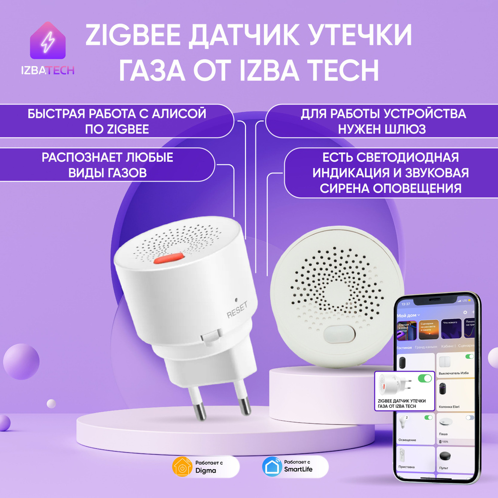 Умный беспроводной датчик утечки газа Zigbee от Tuya Smart распознает все  виды газов подключается к умному приводу перекрытия газа / умной розетке /  реле для Алисы - купить с доставкой по выгодным