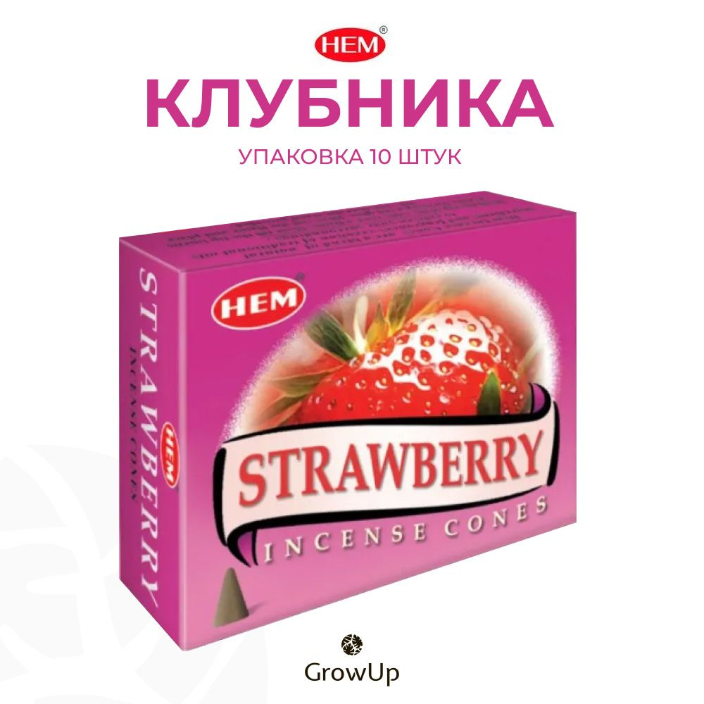 HEM Клубника - 10 шт, ароматические благовония, конусовидные, конусы с подставкой, Strawberry - ХЕМ  #1