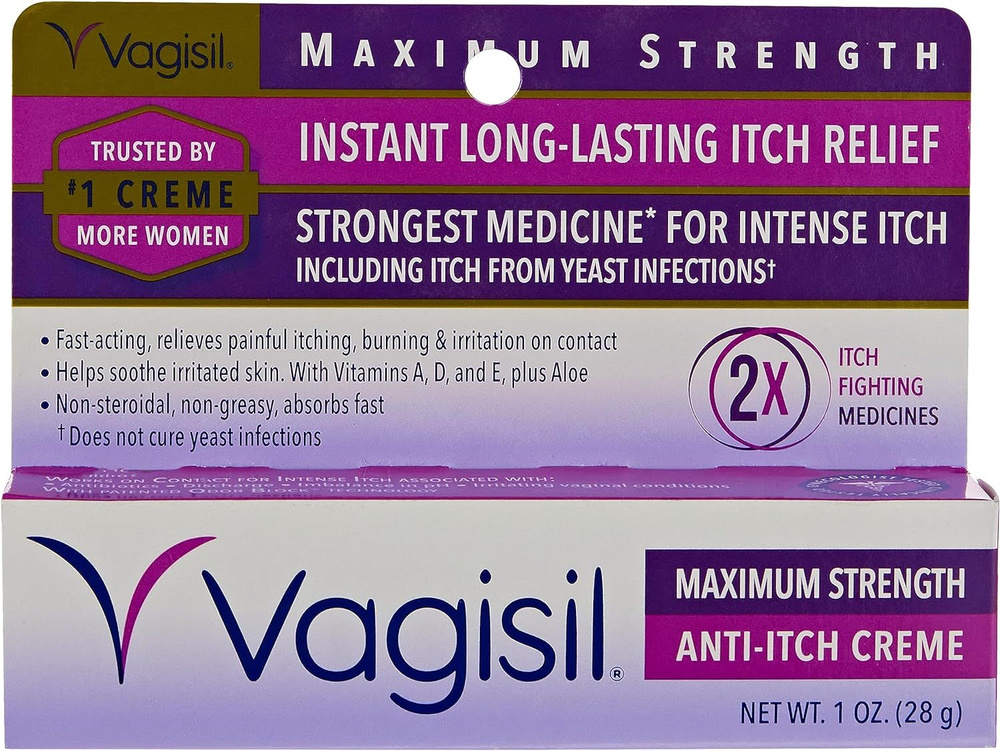 Vagisil Regular Strength, Увлажняющий антибактериальный крем против зуда, интимная гигиена 28 гр., максимальная #1