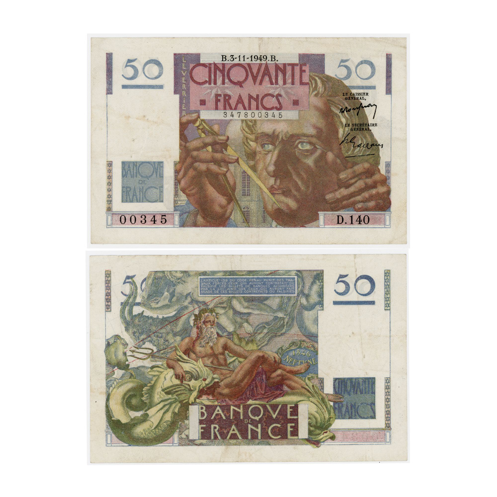 Банкнота Франция 50 франков CINQVANTE FRANCS 1949 год Fine (F) Pick 127 #1