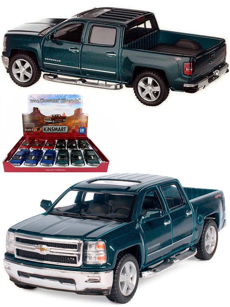 Машинка металлическая Kinsmart 1:46 2014 Chevrolet Silverado KT5381D инерционная / Зеленый  #1