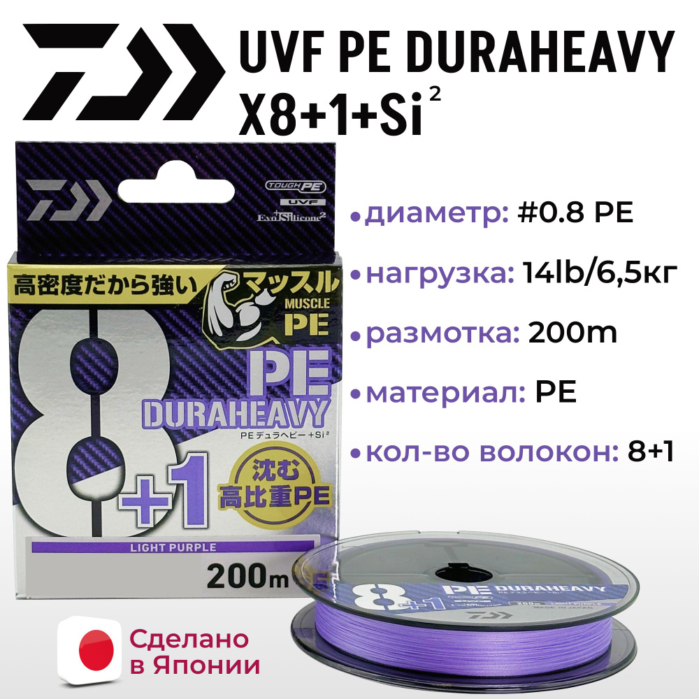 Шнур DAIWA UVF PE DURAHEAVY X8+1+SI2 LIGHT PURPLE 0.8-200 м #1