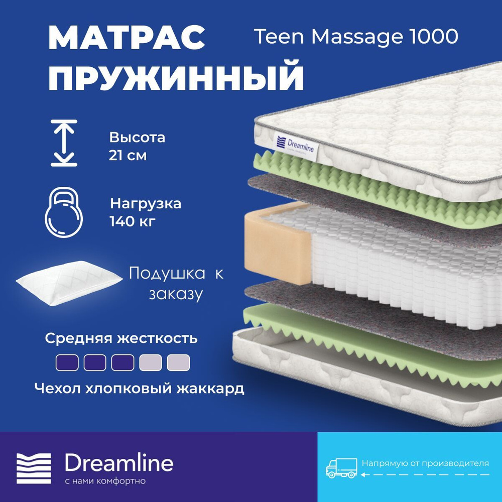 Матрас Dreamline Teen Massage 1000 130х215 высота 21.11 см нагрузка 140.08 кг на кровать, анатомический, #1