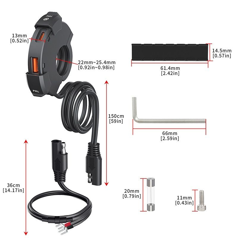 Мотоциклетное USB-зарядное устройство для телефона Мотоцикл QC3.0 Быстрое зарядное устройство Type-C #1