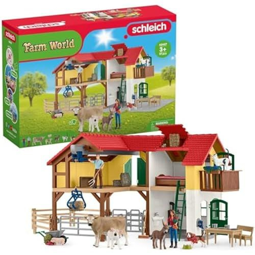 schleich 42407 Фермерский дом с конюшней и животными, от 3 лет, игровой набор Мир фермы , 97 деталей #1