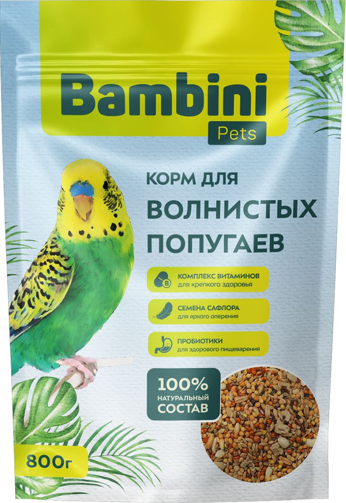 Корм для птиц сухой Bambini Pets / Бамбини Петс для волнистых попугаев из просо и овса 800г / зерновая #1