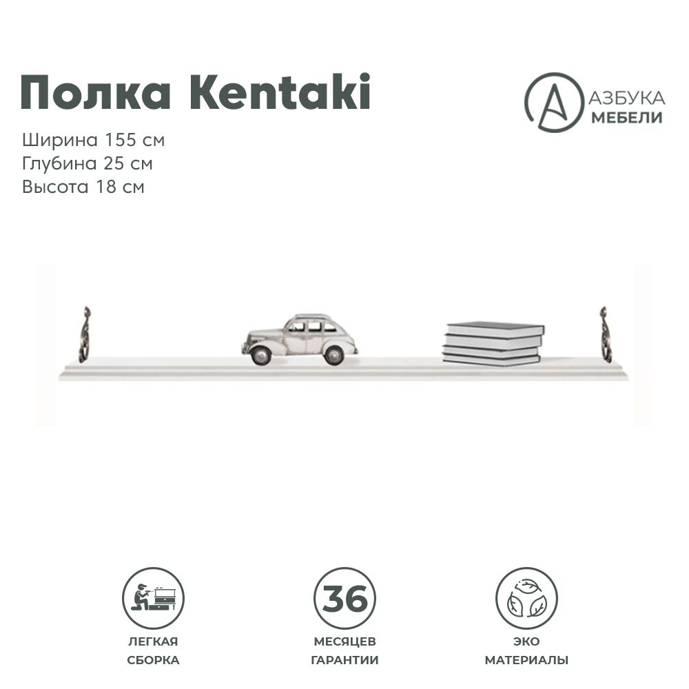 Полка настенная 18х154х25см KENTAKI S320-POL/155 II (Белый), 2уп. #1