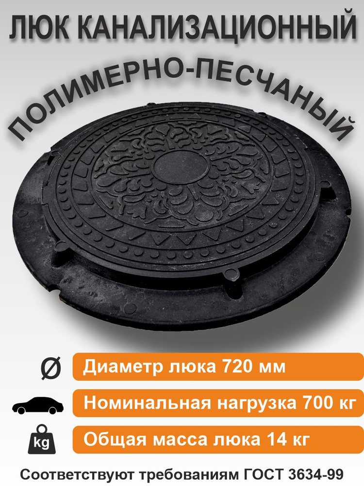 Люк канализационный / газонный d750 мм черный #1