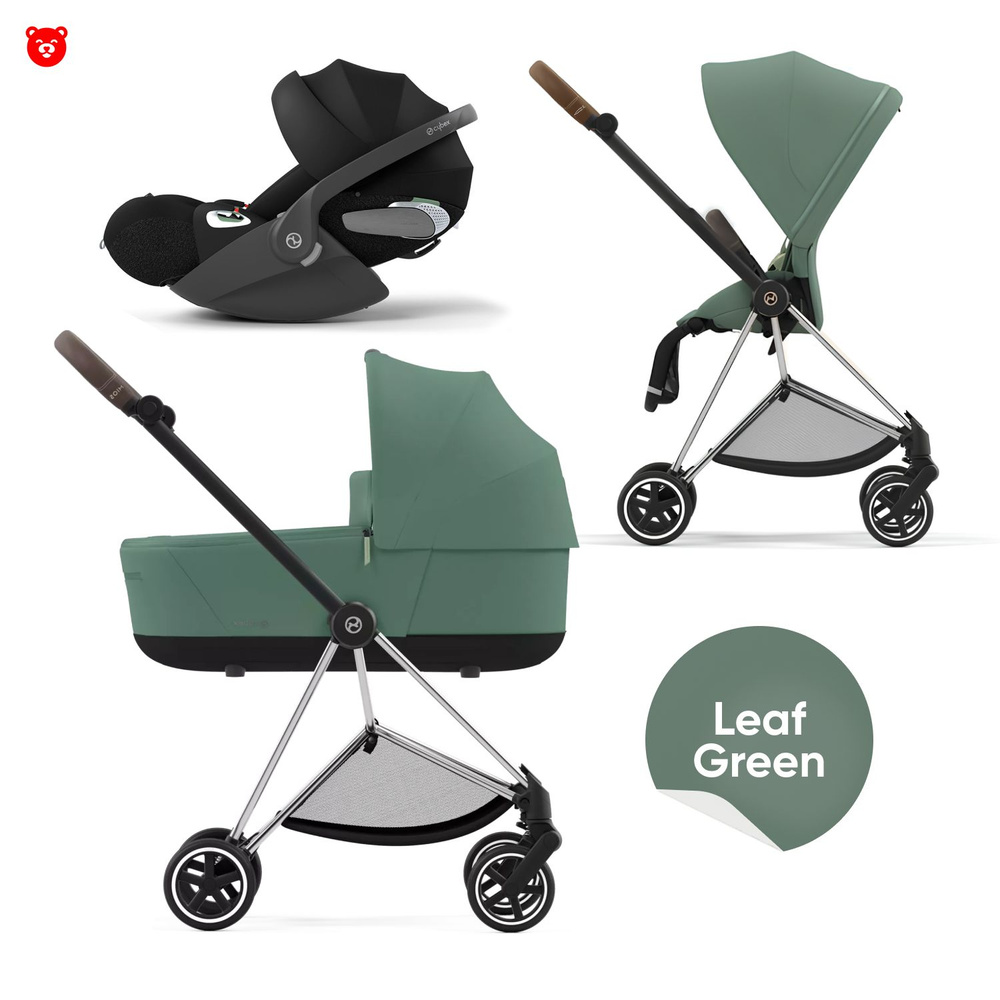 Cybex Mios III Коляска 3 в 1, шасси Chrome, коричневая ручка, текстиль Leaf Green  #1