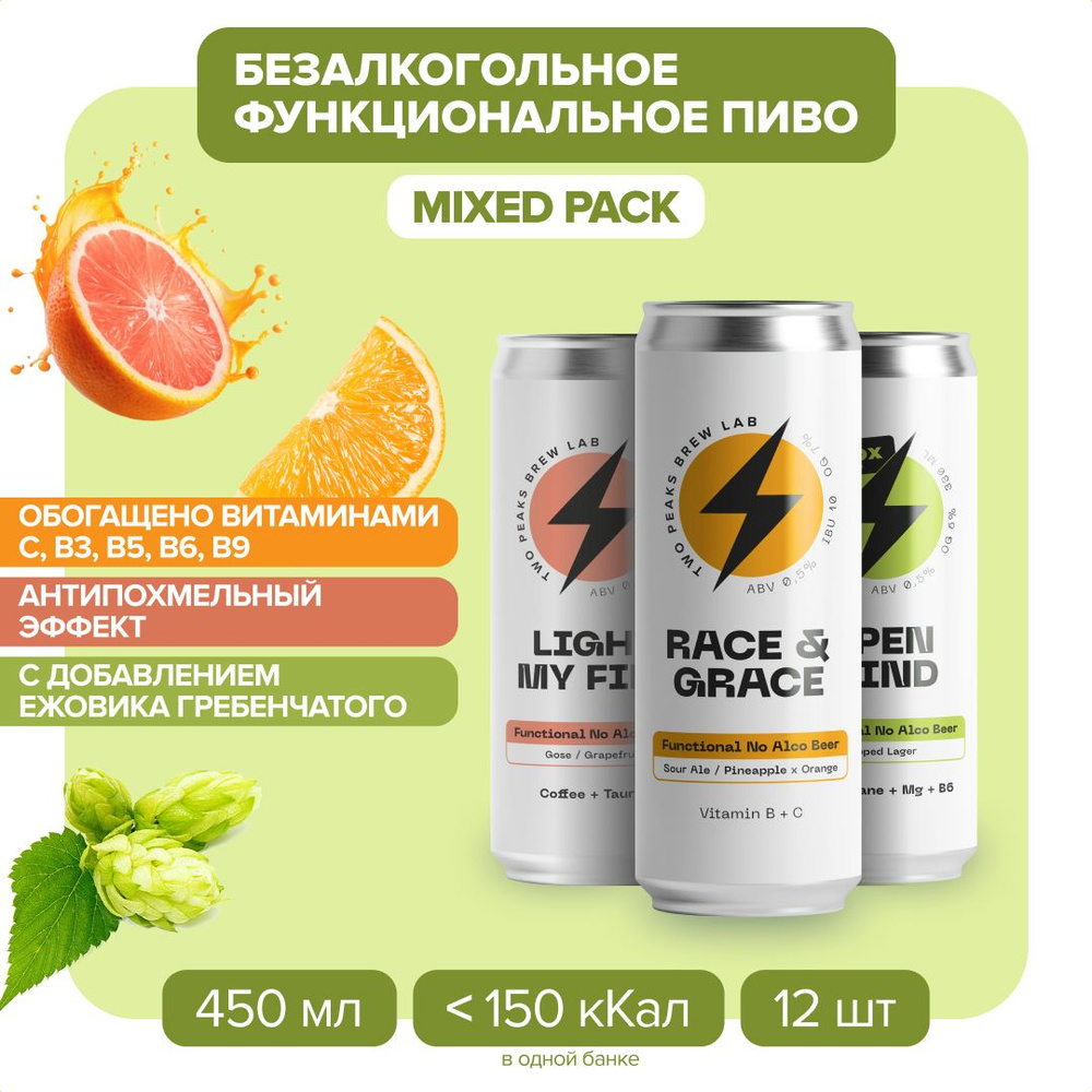 Функциональное пиво безалкогольное Two peaks Wellness mix / Race&Grace, Open Mind, Light My Fire 450 #1