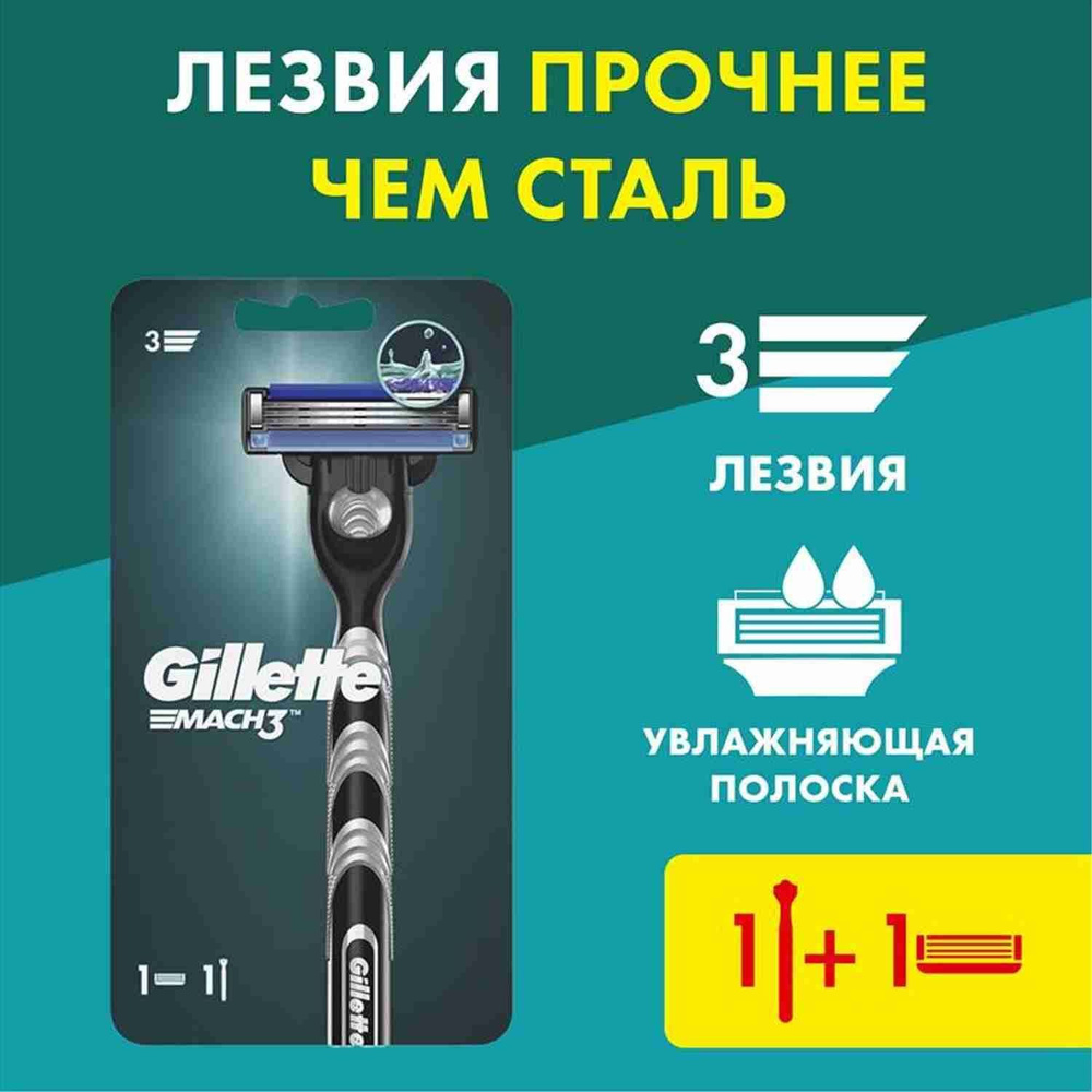 Gillette Mach3 мужская бритва, 1 кассета, с 3 лезвиями, прочнее, чем сталь, для точного бритья Уцененный #1