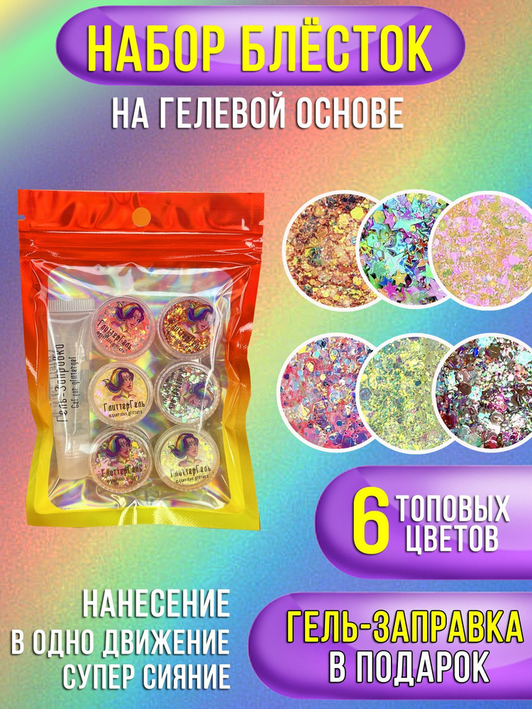 Queridos Glitters Глиттер набор. Блестки для лица и тела. Блестки для глаз. Цвет набора: Радуга Orange #1