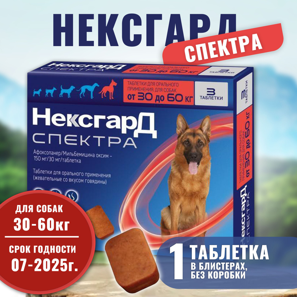 Нексгард Спектра XL , 1 таблетка, для собак весом 30-60 кг. , жевательная таблетка против блох, клещей #1