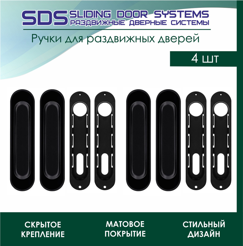 Ручки купе для раздвижных дверей SLIDING DOOR SYSTEM SDS 010 черный матовый 4шт  #1