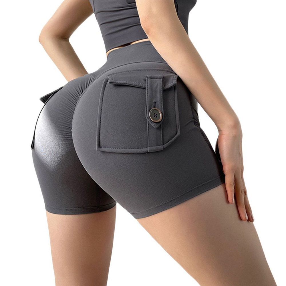 Женские обтягивающие шорты персикового цвета tooling yoga pants серого L #1