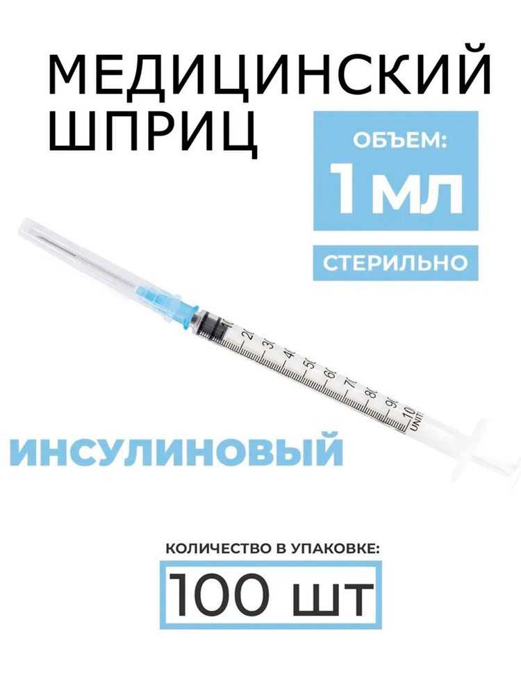 Шприц инсулиновый 1,0 мл 3-х компонентный с иглой 26G, 100шт #1