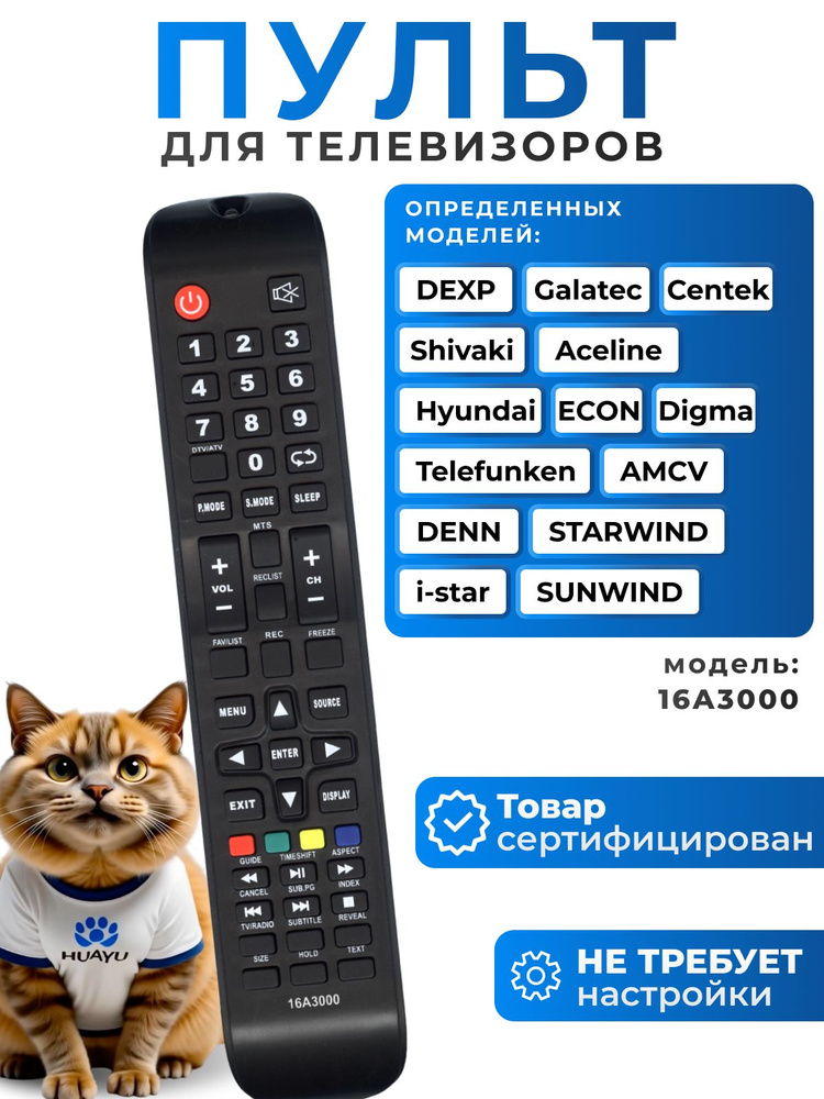 Пульт 16A3000 для телевизоров разных брендов HOB1179 #1