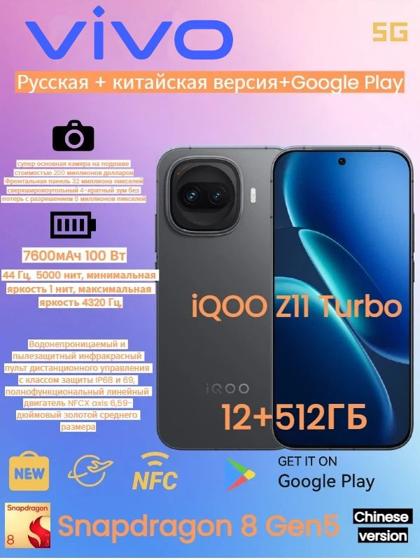 Смартфон vivo z11 turbo 512 ГБ 16 ГБ Черный, Белый 6.59 iqoo z11