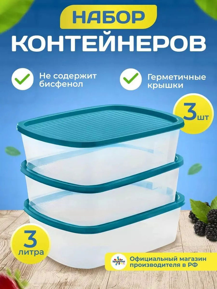 Контейнер для еды и хранения продуктов с крышкой, пластиковый Sparkplast, прямоугольные, для морозилки, #1