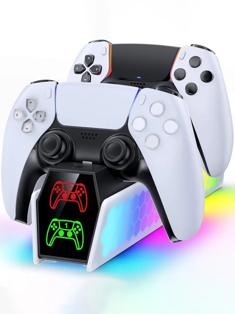 Беспроводная зарядная станция для PS5, совместима с DualSense и Edge, быстрая зарядка, RGB + LED-индикаторы, #1