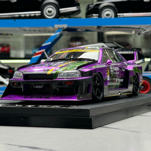 MIGO 1:18 Nissan GTR R34 LBWK Purple Смола Модель автомобиля купить на ...