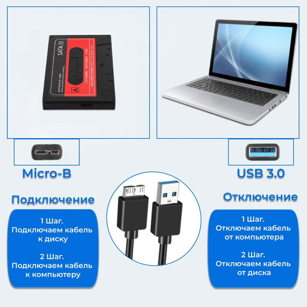 Перед подключением диск лучше положить на резинотканевый мышиный коврик и во время работы к нему не прикасаться. Все жесткие диски боятся тряски, вибраций, поэтому не стоит его трогать, когда он записывает данные.   При этом сперва подключаем кабель к диску, а потом питание. Отключение наоборот: сперва отключаем питание, потом кабель данных.