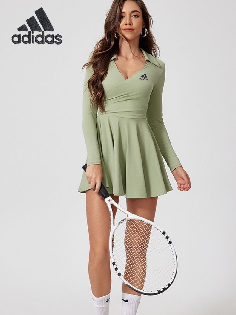 Платье Женский adidas синий Спортивный Хлопок Открытая спина, Вышивка ...