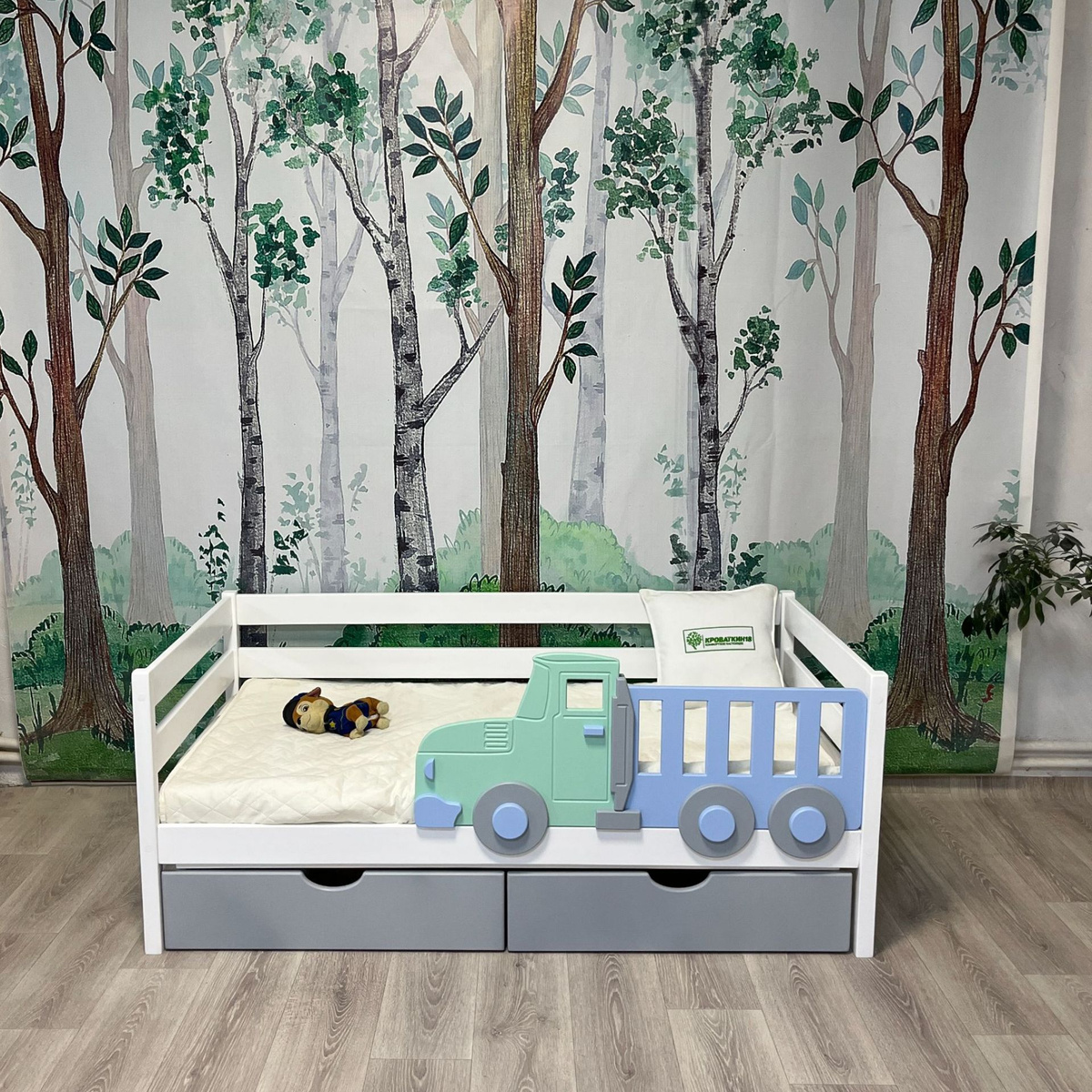 Кровать детская машина "Грузовик" 180х90 с ящиками, матрасом и бортиком ...