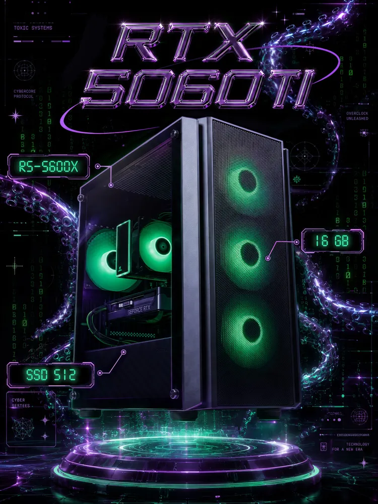 Системный блок Игровой Компьютер (AMD Ryzen 5 5600X, RAM 16 ГБ, SSD 480 ГБ, NVIDIA GeForce RTX 5060 Ti (8 Гб), Windows 11 Pro), черный, черный матовый