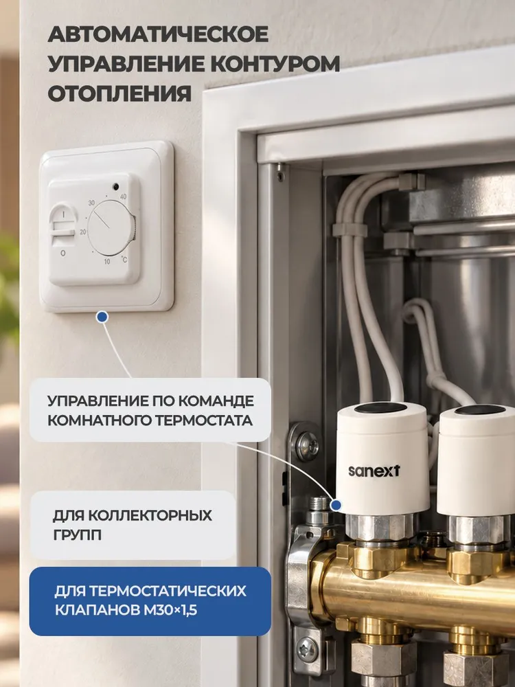 Сервопривод для тёплого пола нормально закрытый SANEXT (6984) 220 В, NС, М30x1,5, 30x1.5, фото 2