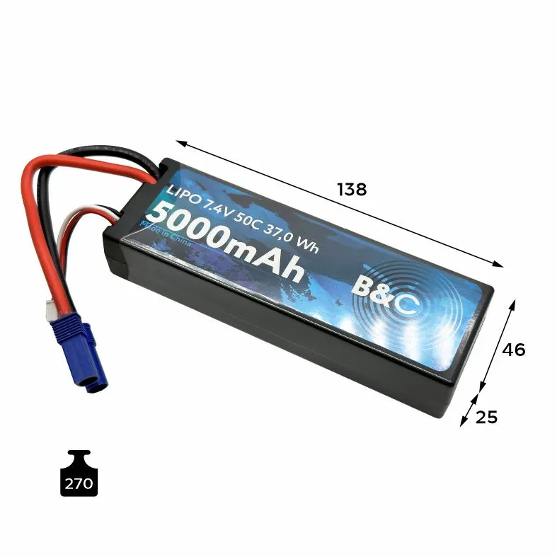 B&C 2S 7.4V 5000mAh 50C EC5 Hardcase Lipo battery B&C 2S 7.4V 5000mAh 50C EC5 Hardcase Lipo battery