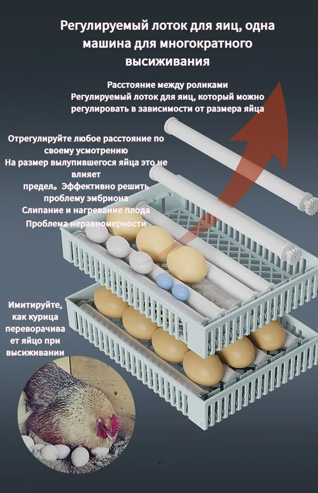 Автоматический инкубатор для яиц P24 с регулятором температуры, гигрометром, зеркалом для яиц, напряжением 220 в, мощностью 55 в, вариант, фото 4