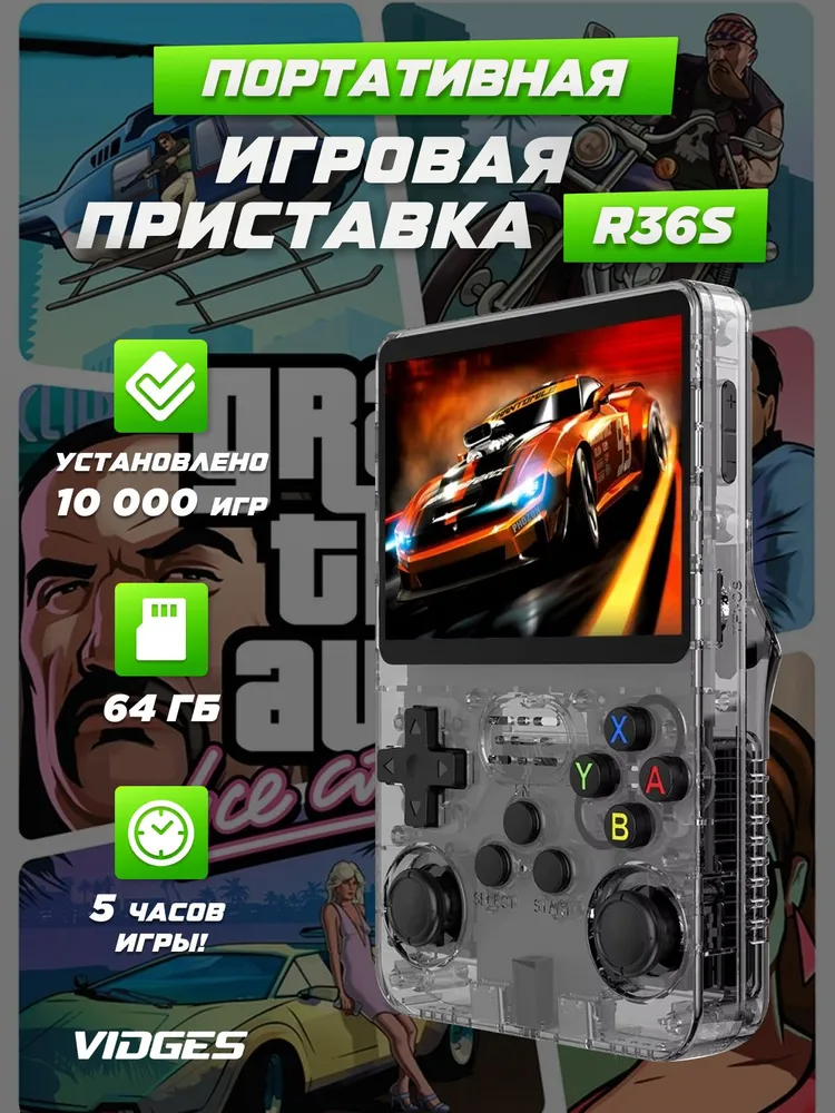 Портативная игровая приставка Vidges R36S для игр PSP, PS1, DreamCast, N64, NDS, NES 64 GB, 64 ГБ