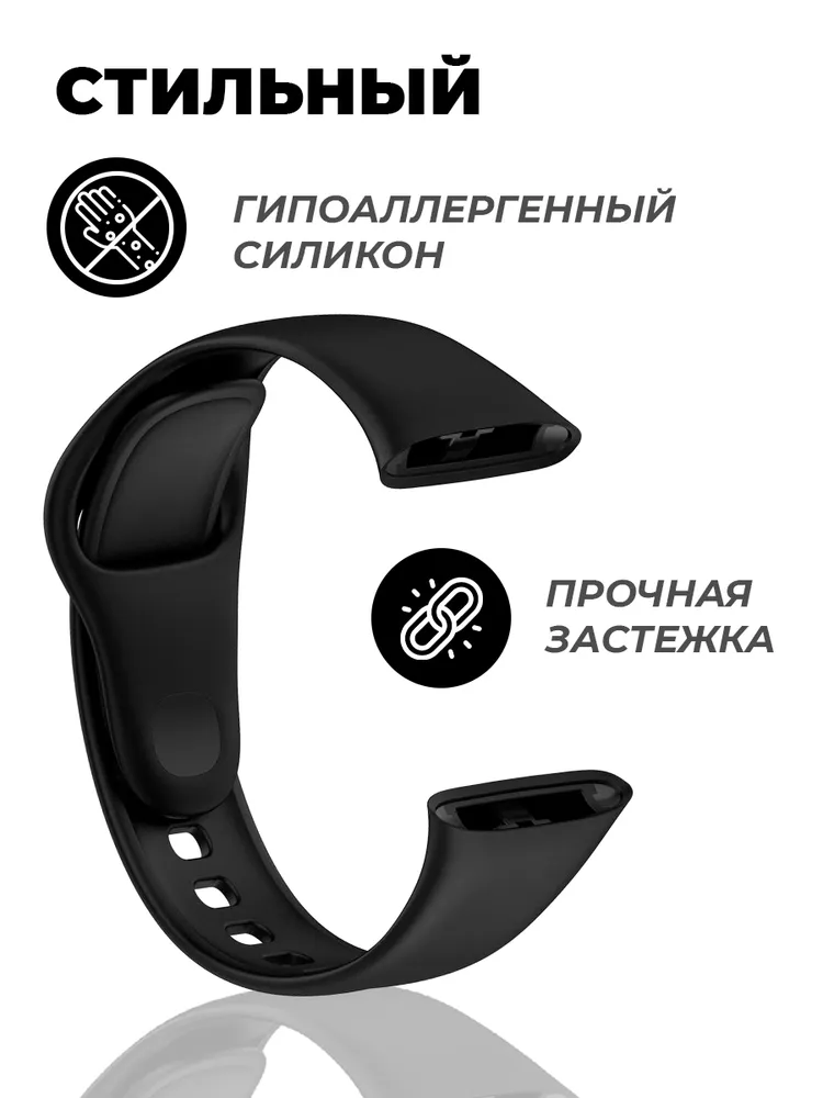 Силиконовый ремешок для смарт-часов Xiaomi Redmi Watch 3 / Спортивный сменный браслет для Редми Вотч 3 / Черный, черный, фото 5