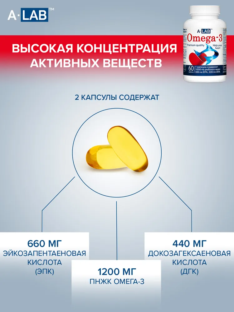 Омега 3 1000 мг, рыбий жир в капсулах, Omega-3 высокой концентрации, вариант, фото 2