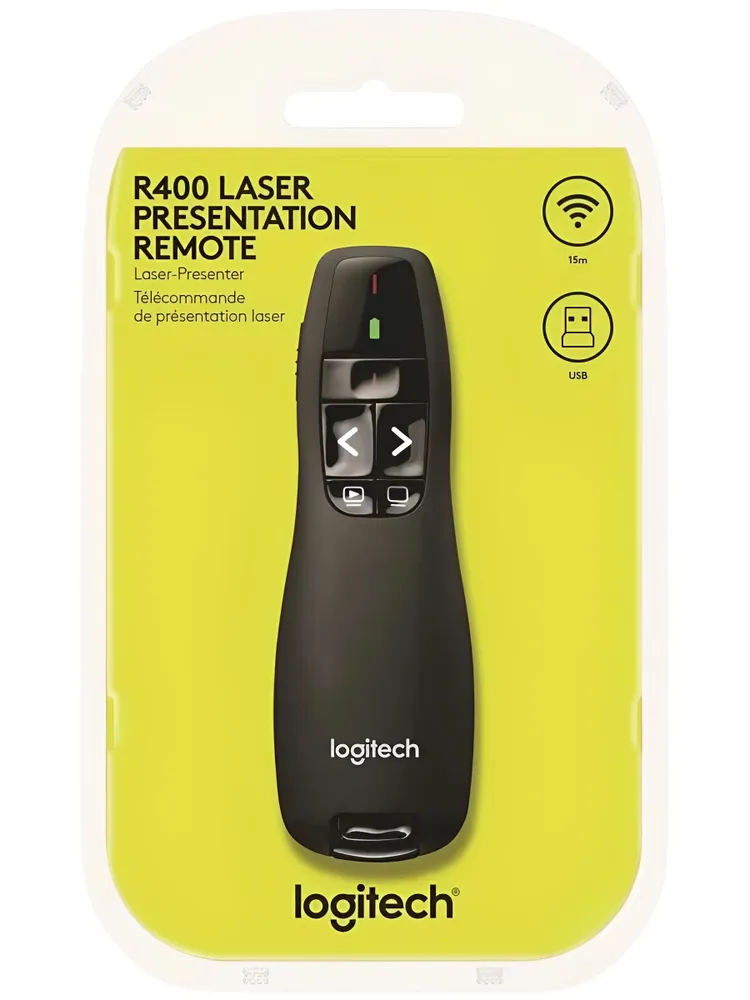 Презентер Logitech R400 с лазерной указкой, черный, черный