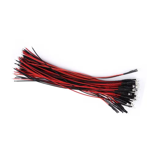 Светодиоды 12В прозрачные 3мм красные 50шт с проводами 20см для электроники и подсветки