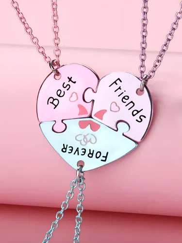 Кулон Сердце Best Friends Forever с бабочкой цветной тройной